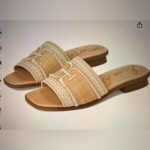 Sam Edelman Natural Raffia Slide Sandals with Cream Trim
